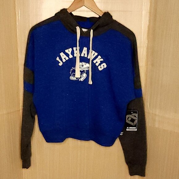 Colosseum New University Of Kansas Blue Grey Heathered Cropped Sweatshirt - Picture 1 of 11